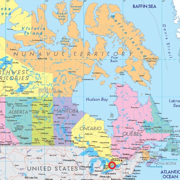 Canada map centered on Ontario